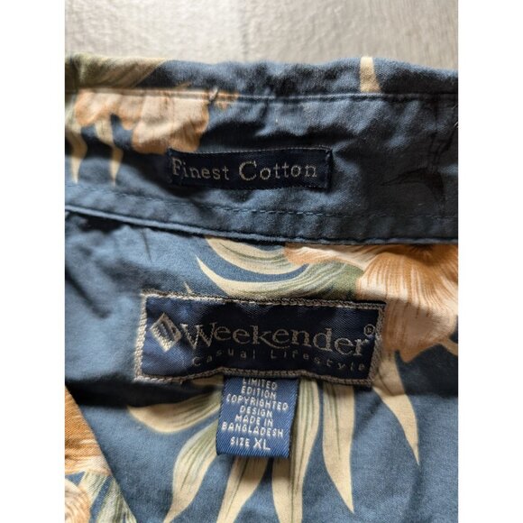 Vintage Weekender Hawaiian Shirt Blue Beige Hibiscus Palm Casual Button-Up XXL - Picture 5 of 9